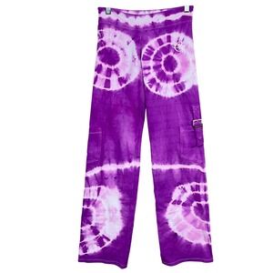 Equilibrium Activewear Y2K Purple Tie Dye Flare Leg Dance Yoga Pants Size Small